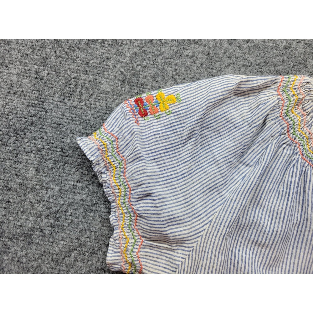 Madewell Embroidered Stripe Peasant Top Blue White Short Sleeve G4356 Medium - Picture 8 of 15